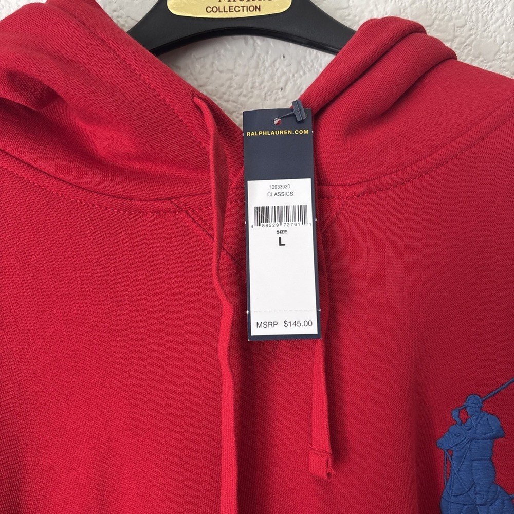 Polo Ralph Lauren Big Pony Hoodie Pullover Red Men's Size L Long Sleeve Logo - Picture 10 of 13